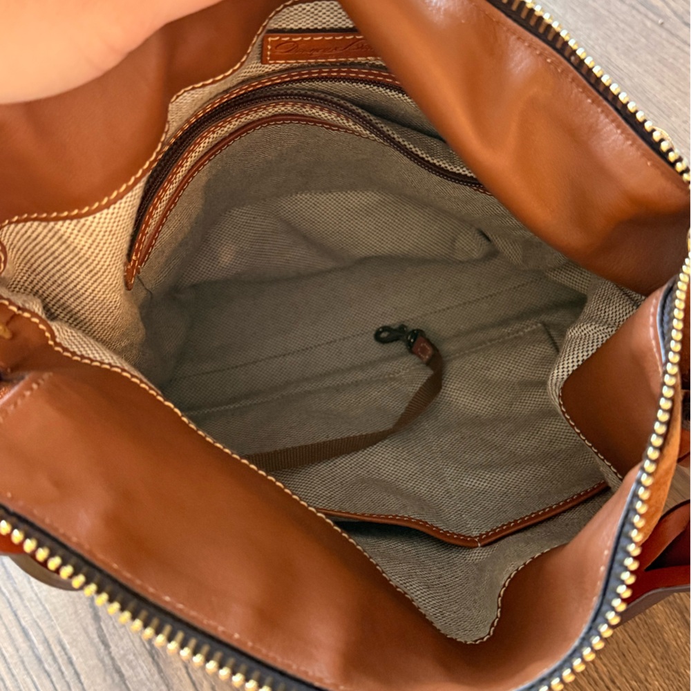 Dooney & Bourke Cognac Suede Shoulder Bag with Leather Trim - Picture 6 of 7
